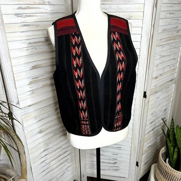 EARTH TONES SANTA FE VINTAGE Handmade M Bolivian Wool Embroidered Vest Western - Picture 3 of 13